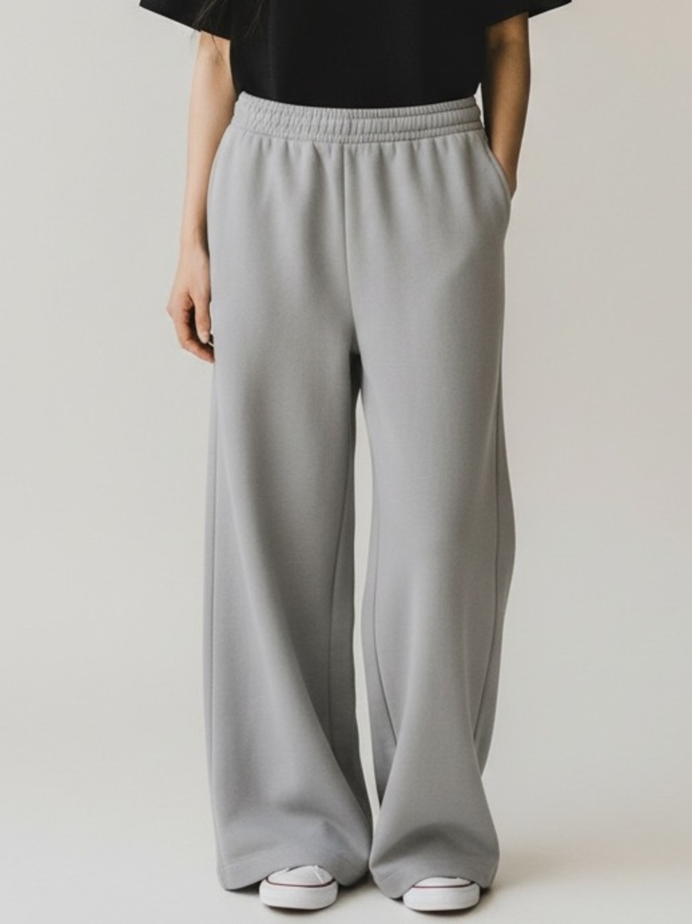 Wide Leg Elastic Waist Pants in Light Gray